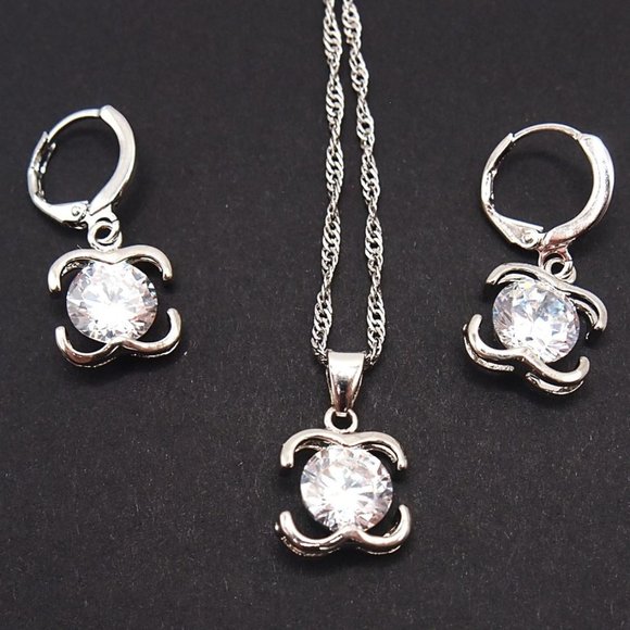Fashion Jewelry Jewelry - ⭐Bundle Sale⭐ 4Pc. Diamond Earrings and Necklace Set Solid 925 Sterling Silver